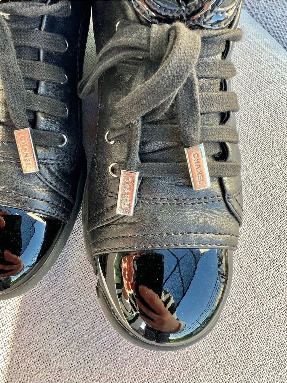 Chanel Lambskin Patent Cap Toe CC Sneakers - Picture 4 of 11